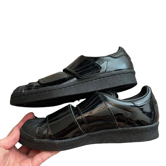 Adidas Superstar 80s CF Patent Leather Sneakers Triple Black Size 5 RARE! Y2K - Picture 8 of 13